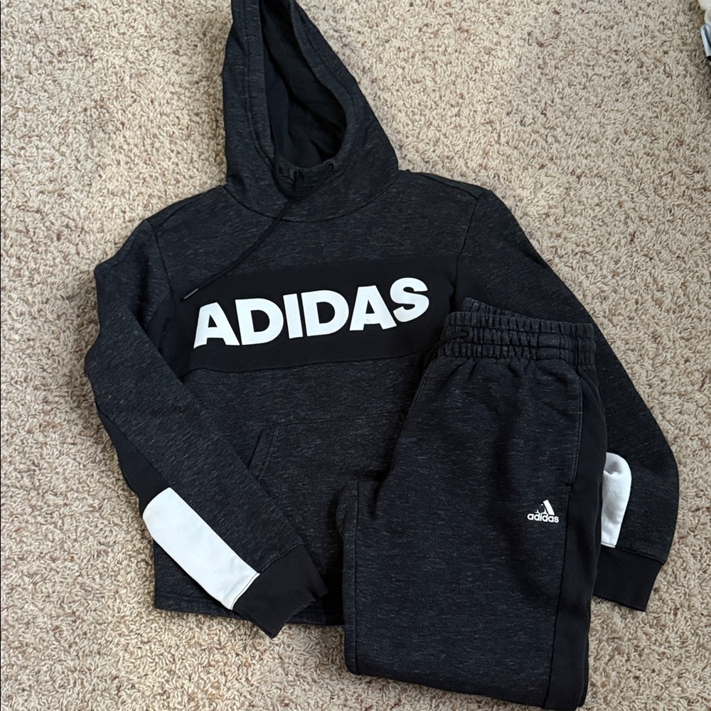 Adidas Charcoal Hoodie and Joggers with White Details